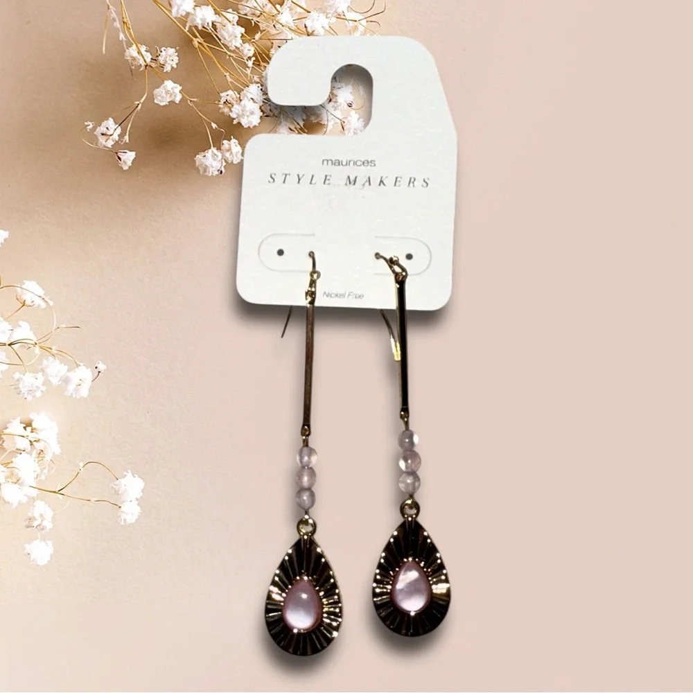 Maurices Blush and Gold Teardrop Earrings - Picture 3 of 5